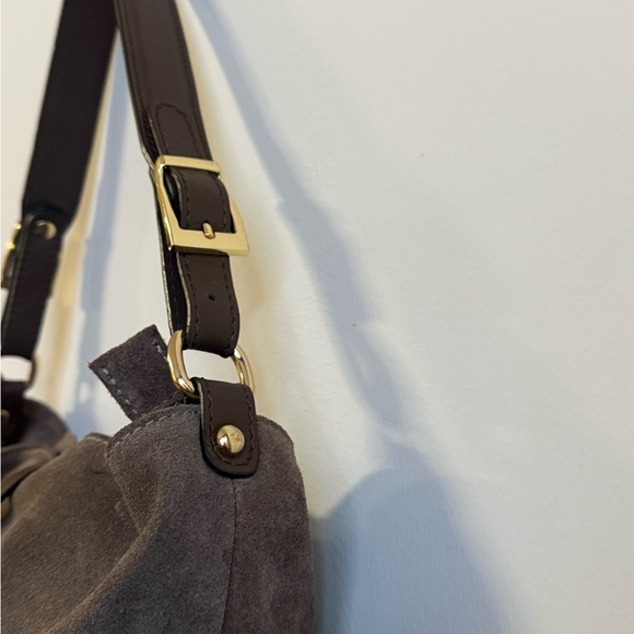 Valentina Brown Suede Shoulder Bag with Dark Leather Strap & Gold Hardware - Picture 5 of 8